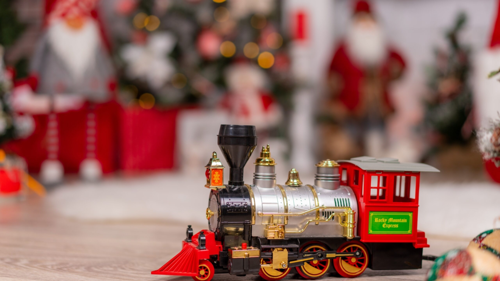 Child train toy during Christmas
