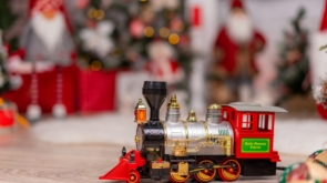 Child train toy during Christmas